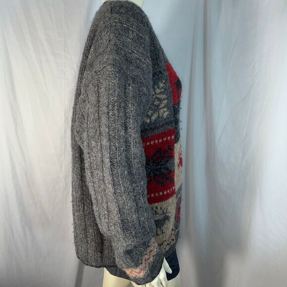 Vintage Woolrich John Rich & Bros Nordic Fair Isle Sweater | Gray Wool Reindeer - Picture 6 of 11